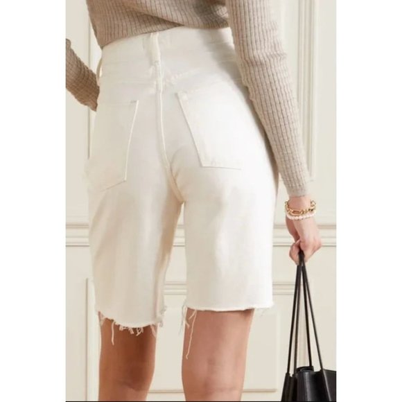 Agolde 90s Pinch Waist High Rise Straight Long Denim Shorts Size 28 in Porcelain - Picture 2 of 5